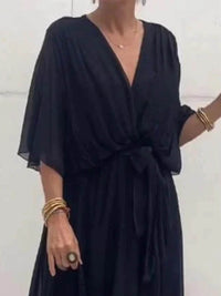 Full Size Flowy Tie Front Midi Dress with Flutter Sleeves Plus Size - Store 42