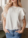 Crinkled Layered Ruffled Flutter Sleeve Blouse White
