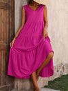 Tiered V-Neck Sleeveless Dress Hot Pink