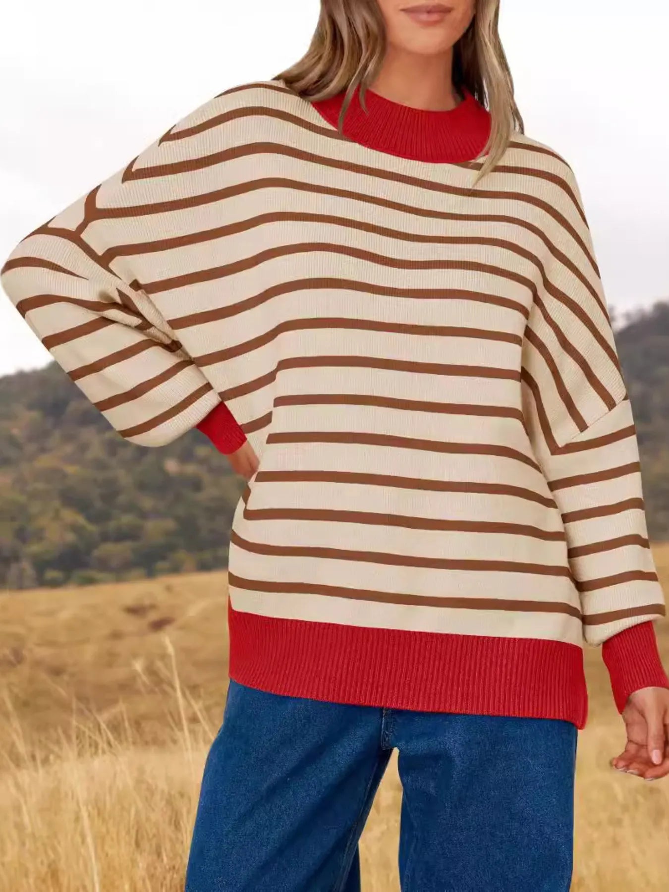 Striped Round Neck Long Sleeve Sweater