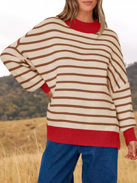 Striped Round Neck Long Sleeve Sweater