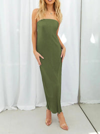Lace-Up Back Tube Maxi Dress Moss
