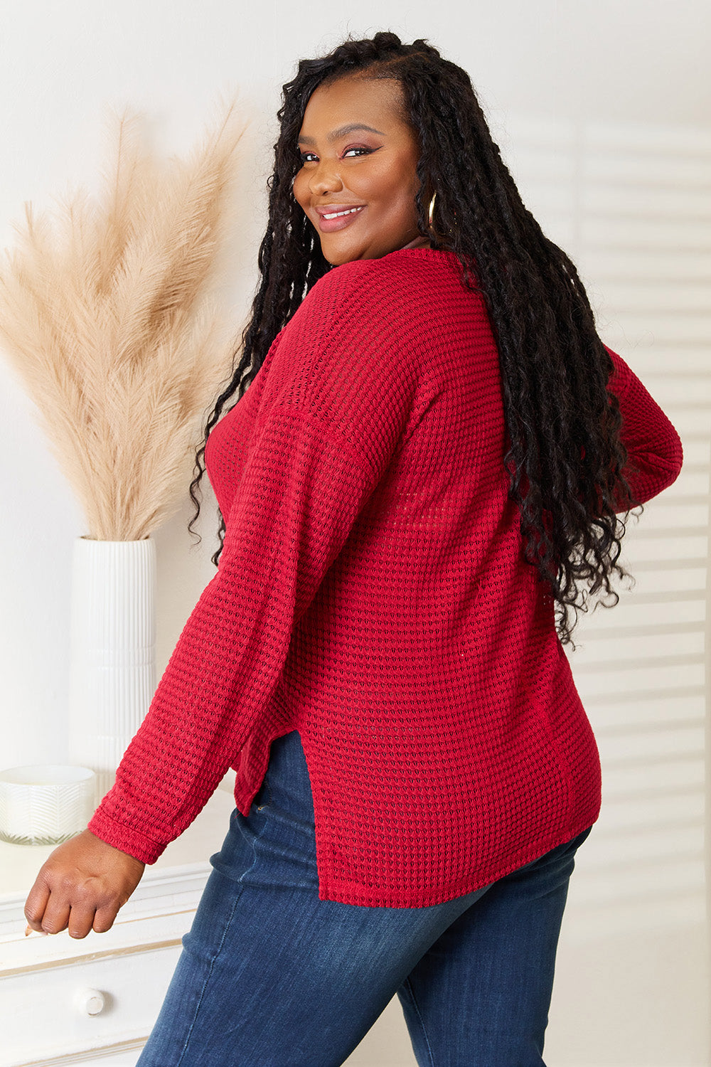 Culture Code Women’s Relaxed Fit Waffle-Knit Wide Notch Top - Comfort & Style