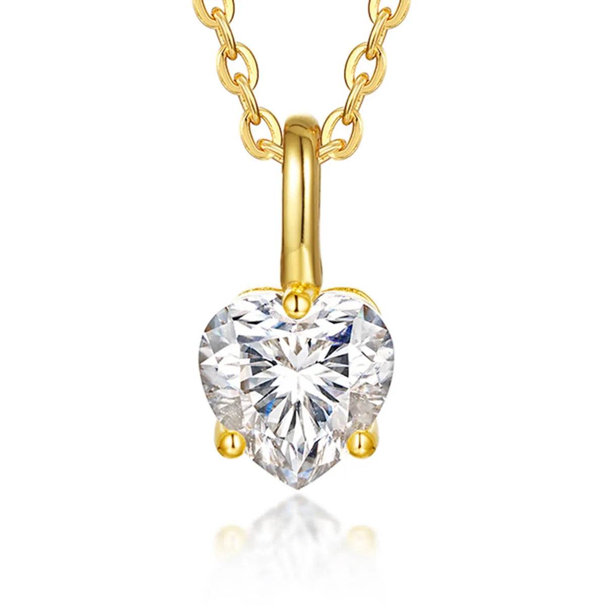 Elegant Heart Shape Pendant Necklace in 18K Gold-Plated Sterling Silver with Moissanite - 0.8CT - Store 42