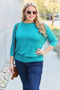 Basic Bae Full Size Round Neck Batwing Sleeve Top - Soft Stretch Rayon Blend, Opaque Design - Store 42