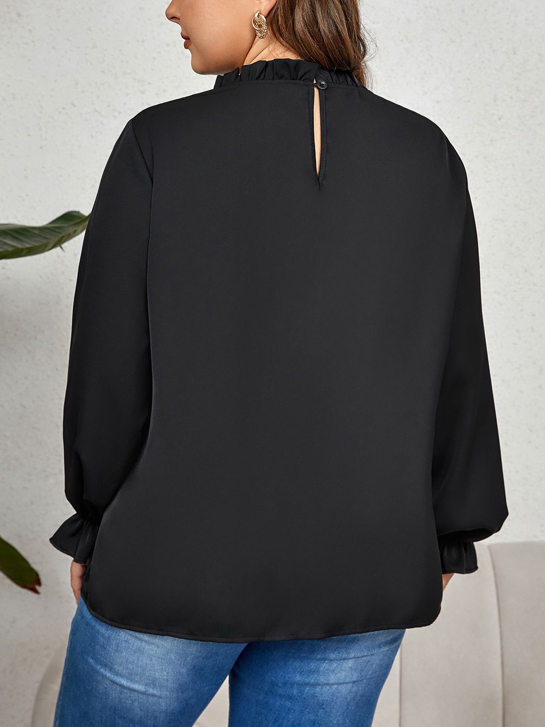 Trendsi Honey Plus Size Classy Round Neck Blouse with Flounce Sleeves - Opaque & Stretchy