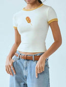 Trendsi Graphic Round Neck Short Sleeve T-Shirt - Slightly Stretchy, Opaque Fabric, 95% Polyester - Store 42