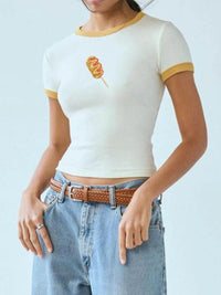 Trendsi Graphic Round Neck Short Sleeve T-Shirt - Slightly Stretchy, Opaque Fabric, 95% Polyester - Store 42