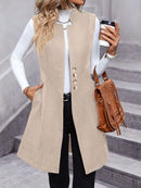 Button Up Longline Vest Coat Apricot