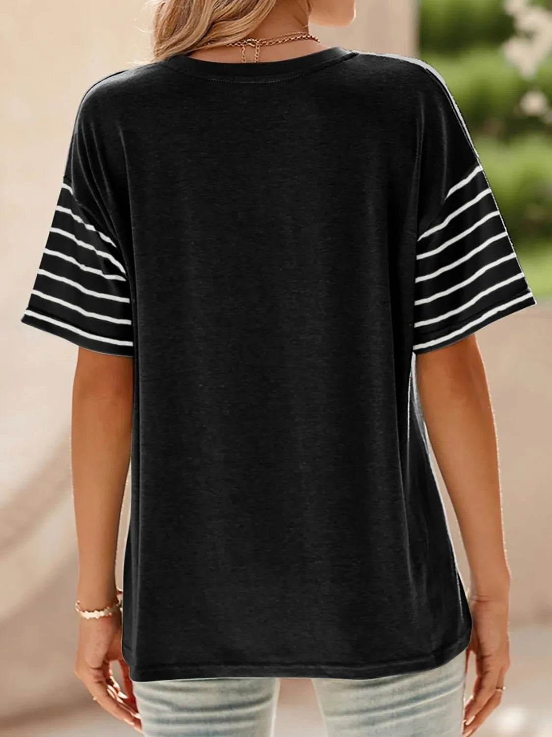 Stylish Color Block Striped Sleeve Casual T-Shirt for Everyday Comfort and Versatility - Store 42