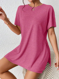 Casual Round Neck T-Shirt and Shorts Set Deep Rose