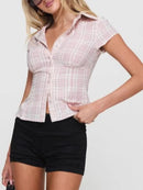 Plaid Short Sleeve Button-Up Shirt
