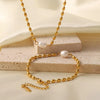 Pearl and Gold Chain Jewelry Set with Necklace and Bracelet Gold One Size