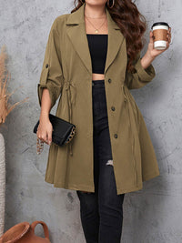 Honey Plus Size Lapel Collar Drawstring Roll-Tab Sleeve Trench Coat - Store 42