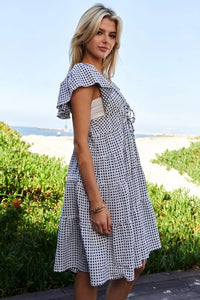 Davi & Dani Jacquard V-Neck Flutter Cap Sleeve Tiered Dress