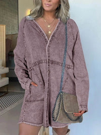 Full Size Button-Front Long Sleeve Denim Shirt Dress Plus Size - Store 42
