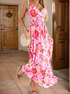 Smocked Printed Surplice Maxi Cami Dress Fuchsia Pink