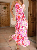 Smocked Printed Surplice Maxi Cami Dress Fuchsia Pink