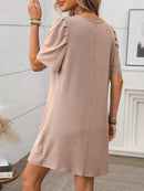 Textured Round Neck Short Sleeve Mini Dress
