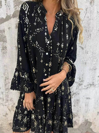 Full Size Printed Notched Flare Sleeve Dress Plus Size - Store 42