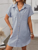 Striped Button Down Short Sleeve Mini Dress
