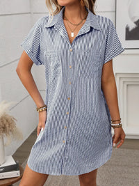 Striped Button Down Short Sleeve Mini Dress