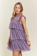 ADORA Layered Ruffled Cap Sleeve Mesh Dress
