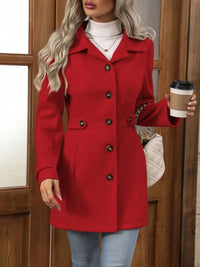 Button Up Long Sleeve Coat Red