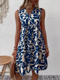 Full Size Printed Notched Sleeveless Mini Dress Plus Size - Store 42