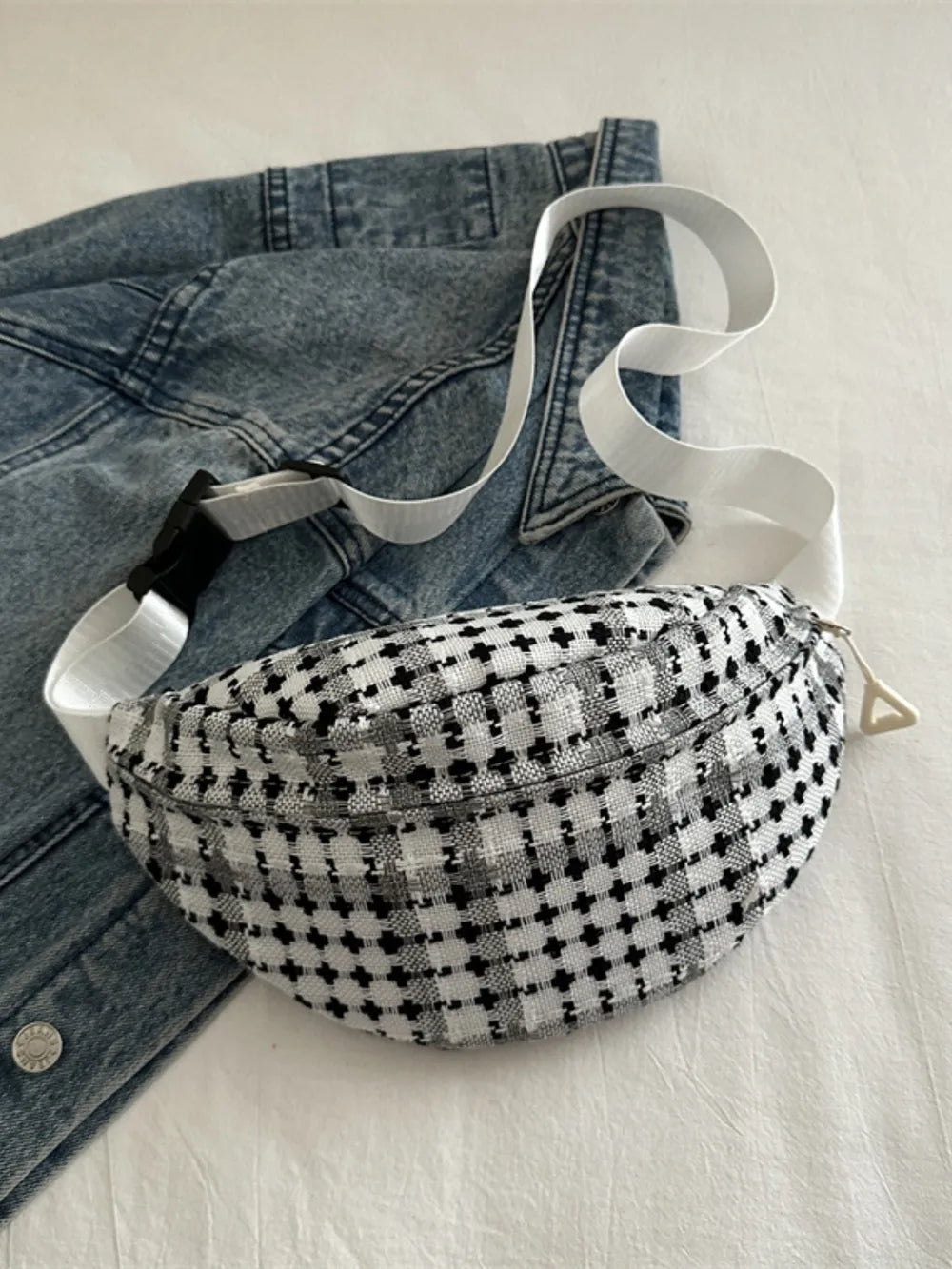 Plaid Medium Crossbody Bag with Wide Strap - Stylish Polyester, Imported Design