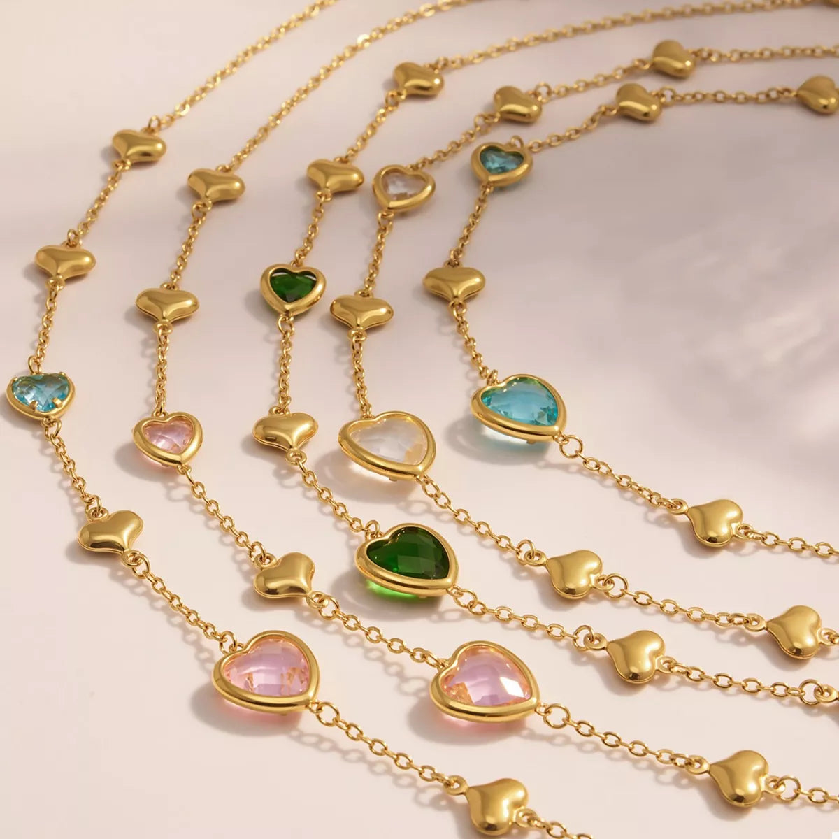 18K Gold-Plated Heart Necklace with Glass Stone