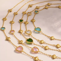 18K Gold-Plated Heart Necklace with Glass Stone