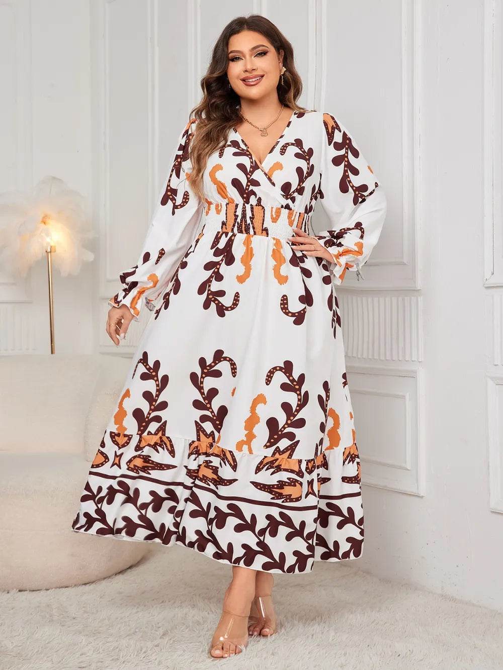 Honey Plus Size Printed Surplice Flounce Sleeve Dress - Store 42