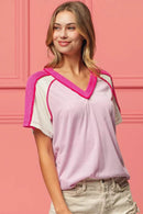 BiBi V-Neck Jersey Knit Top With Cord Rib Detailing - Comfortable & Stylish Combo - Store 42