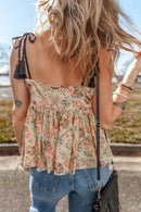 Floral Spaghetti Strap Peplum Cami Top - 100% Cotton, Opaque, Basic Style, Trendy Summer Wear - Store 42