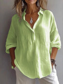 Collared Neck Long Sleeve Shirt Green