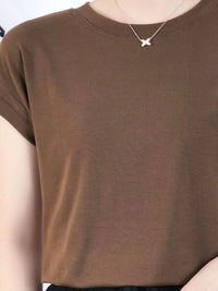 Round Neck Short Sleeve T-Shirt Red-Violet