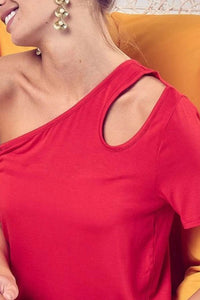 Trendy One Shoulder Cut Out Top - Chic Edgy Style, Slightly Stretchy 100% Cotton - Fits S to XL - Store 42