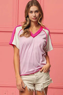 BiBi V-Neck Jersey Knit Top With Cord Rib Detailing - Comfortable & Stylish Combo - Store 42