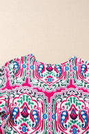 Printed Tie Neck Short Sleeve Dress