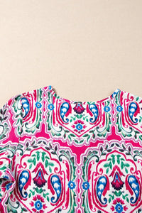 Printed Tie Neck Short Sleeve Dress