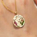 Titanium Steel Painted Oil Dripping Floral Oval Tarot Necklace Gold One Size