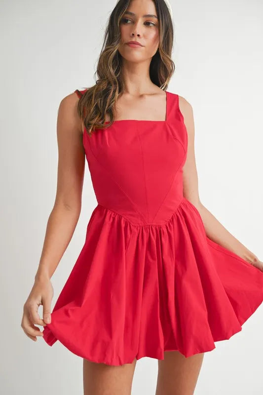 MABLE Square Neckline Bubble Mini Dress in Poplin - Trendy & Stylish Summer Dress