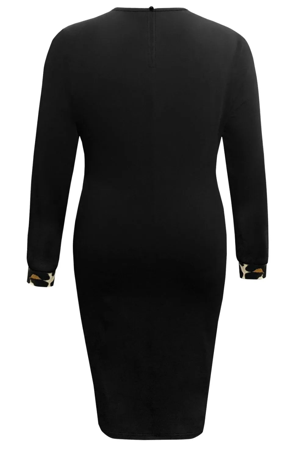 Plus Size Leopard Print Long Sleeve Dress with Round Neck - Opaque & Slightly Stretchy Fabric