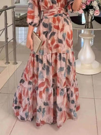 Full Size Printed V-Neck Maxi Dress with Tiered Hemline Plus Size - Store 42