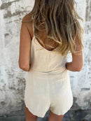 Full Size Button-Front Belted Cami Romper Plus Size - Store 42