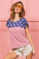 BiBi Star Printed & Stripe Combo Top - Unique Pattern Mixing, 100% Cotton, Slightly Stretchy - Store 42