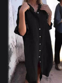 Full Size Casual Linen Button-Down Shirt Dress Plus Size - Store 42