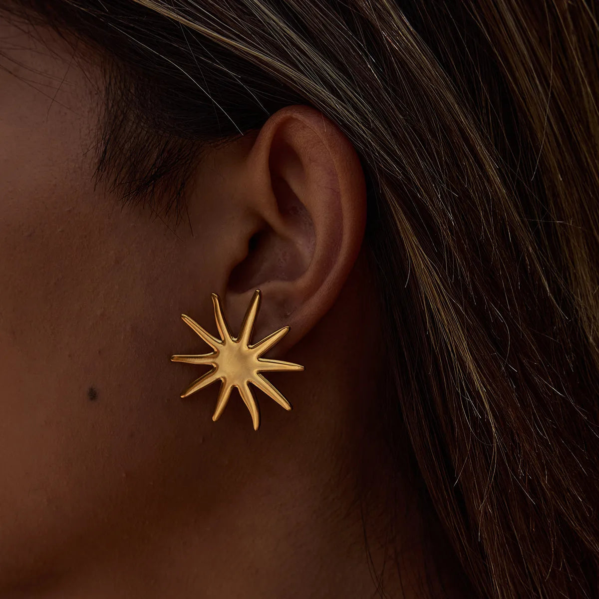 Stunning 18K Gold-Plated Starburst Stud Earrings with Hypoallergenic Design for Sensitive Ears