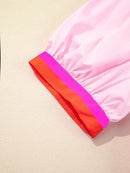 Contrast Trim Notched Short Sleeve Blouse